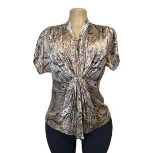 TG-25 Anne Klein Essentials Womens Size 10 Paisley Print Silk Blouse